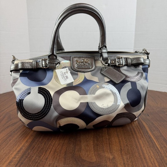 Coach Handbags - Coach Silver and Blue Patterned Satchel